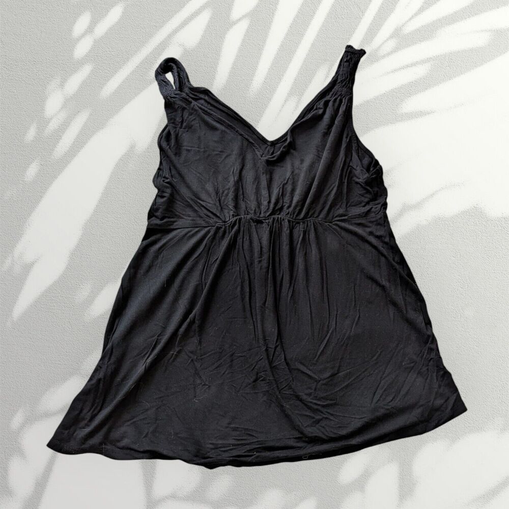 Isabel Black Size Large V Neck & Back Maternity Tank Top Short Rayon Blend Boho